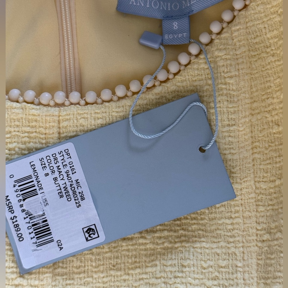 ANTONIO MELANI Pale Yellow Scoop Neck Mini Dress - Picture 2 of 6